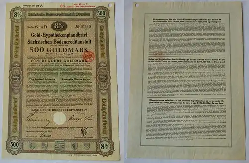 500 Goldmark Pfandbrief Sächsische Bodencreditanstalt Dresden 1.11.1928 (134446)