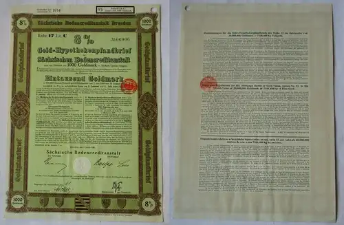 1000 Goldmark Pfandbrief Sächsische Bodencreditanstalt Dresden 4.1.1928 (123951)