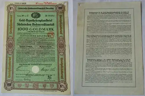 1000 Goldmark Pfandbrief Sächsische Bodencreditanstalt Dresden 1.11.1928(123017)