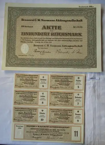 100 Reichsmark Aktie Brauerei C.W. Naumann AG Leipzig 6.Juni 1941 (140623)