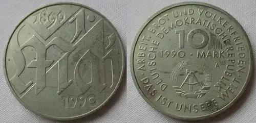 DDR Gedenk Münze 10 Mark 100.Jahre 1.Mai Feiertag 1990 (119927)