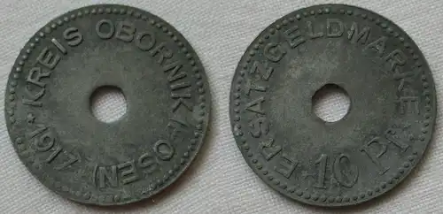 10 Pfennig Zink Notgeld Münze Kreis Obornik (Posen) 1917 Ersatzgeldmarke /155752