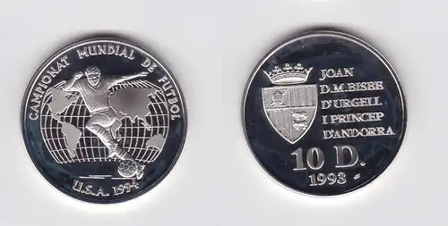 10 Diners Silber Münze Andorra 1993 Fussball WM USA 1994 (123397)