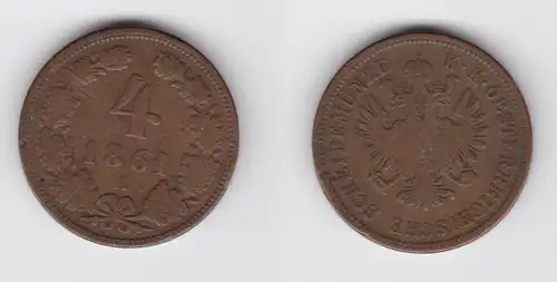 4 Kreuzer Kupfer Münze Österreich 1861 A (155113)