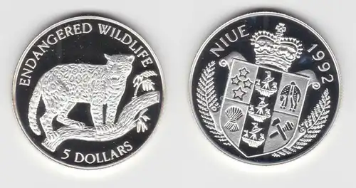 5 Dollar Silber Münze Niue 1992 bedrohte Tierwelt Jaguar (155011)