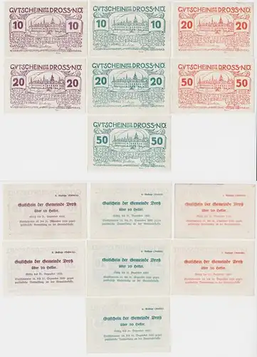 7 Banknoten 10 bis 50 Heller Notgeld Gemeinde Dross (151630)