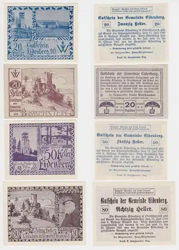 4 Banknoten 20 bis 80 Heller Notgeld Gemeinde Eidenberg (149661)