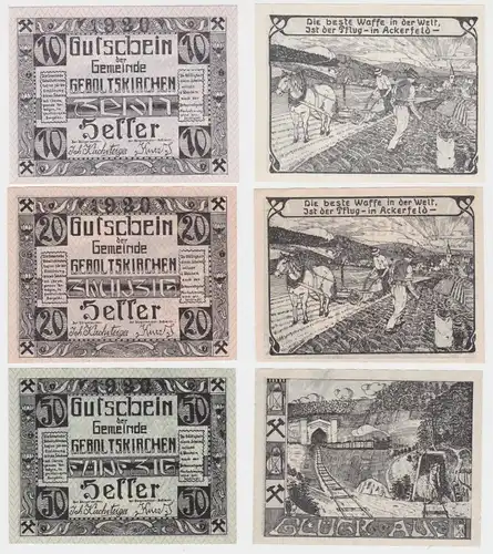 3 Banknoten 10 bis 50 Heller Notgeld Gemeinde Geboltskirchen (148580)