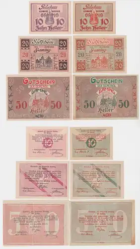 6 Banknoten 10 bis 50 Heller Notgeld Gemeinde Gaming (141845)