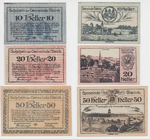3 Banknoten 10 bis 50 Heller Notgeld Stadtgemeinde Gleink (142713)