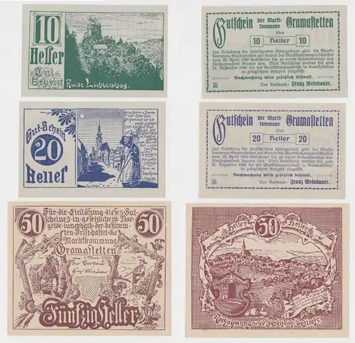 3 Banknoten 10 bis 50 Heller Notgeld Stadtgemeinde Gramastetten (144895)