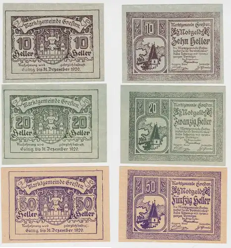3 Banknoten 10 bis 50 Heller Notgeld Marktgemeinde Gresten (149408)