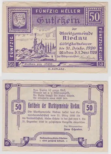 50 Heller Notgeld Marktgemeinde Riedau 01.06.1920 (143335)