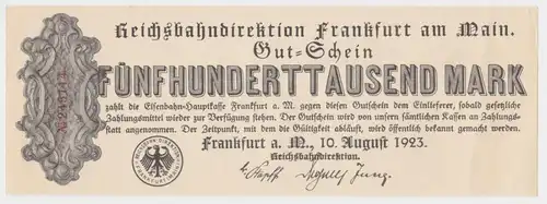 500000 Mark Banknote Reichsbahndirektion Frankfurt a.M. 10. Aug. 1923 (154273)