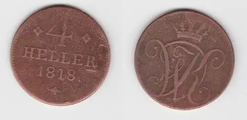 4 Heller Kupfer Münze Hessen-Kassel 1818 s/ss (154692)