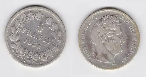 5 Franc Silber Münze Frankreich 1858 BB f.ss (154460)