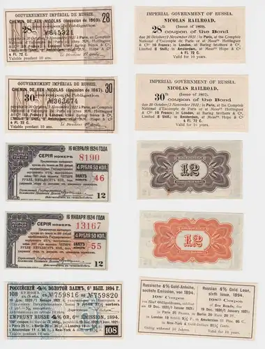 5 x Coupon Obligationen Zinsscheine Russland CCCP 1869-1924 (153303)