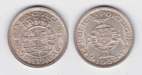 5 Patacas Münze Macau Macao Portugiesische Kolonie China 1952 vz/f.Stgl (140150)