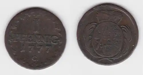 1 Pfennig Kupfer Münze Sachsen 1777 C (143447)