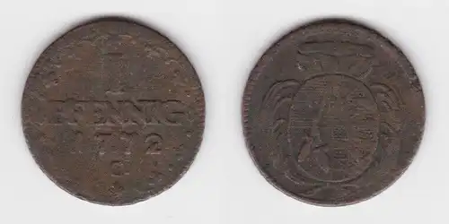 1 Pfennig Kupfer Münze Sachsen 1772 C (143356)