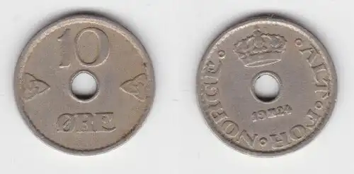 10 Öre Kupfer-Nickel Lochmünze Norwegen 1924 (142765)