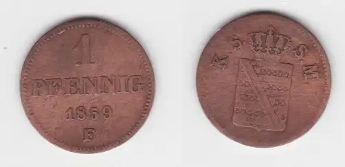 1 Pfennig Kupfer Münze Sachsen 1859 F f.ss (143564)