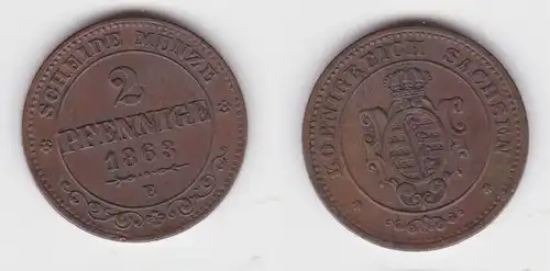 2 Pfennig Kupfer Münze Sachsen 1863 B ss (143590)