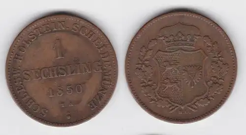 1 Sechsling Kupfer Münze Schleswig Holstein 1850 ss (143592)