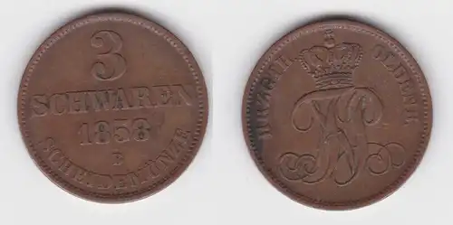 3 Schwaren Kupfer Münze Oldenburg 1858 B ss (142942)