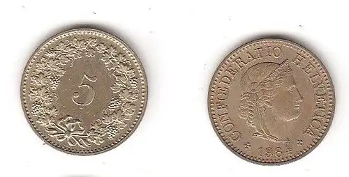 5 Rappen Messing Münze Schweiz 1984 (114580)