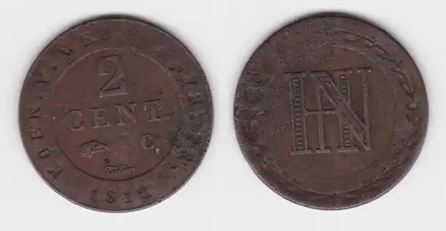 2 Centimes Kupfer Münze Westfalen 1812 C f.ss (143004)