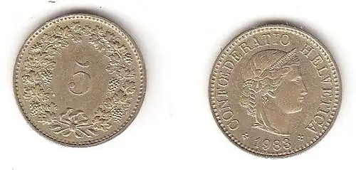 5 Rappen Messing Münze Schweiz 1983 (114112)