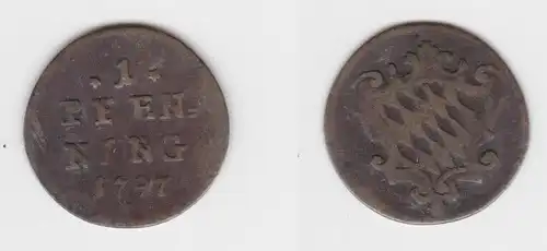 1 Pfennig Kupfer Münze Bayern 1797 f.ss (141820)