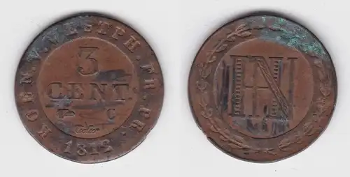 3 Centimes Kupfer Münze Westfalen 1812 C ss (142912)