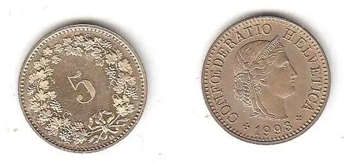 5 Rappen Messing Münze Schweiz 1993 (114026)