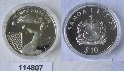 10 Tala Silbermünze Samoa Olympia Barcelona 1992, Hammerwerfer (114807)