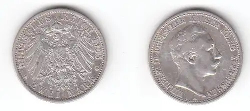2 Mark Silbermünze Preussen Kaiser Wilhelm II 1905 Jäger 102  (115373)