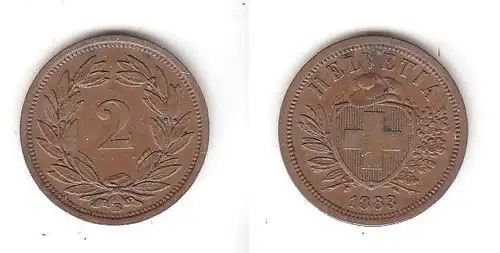 2 Rappen Kupfer Münze Schweiz 1883 B (113925)