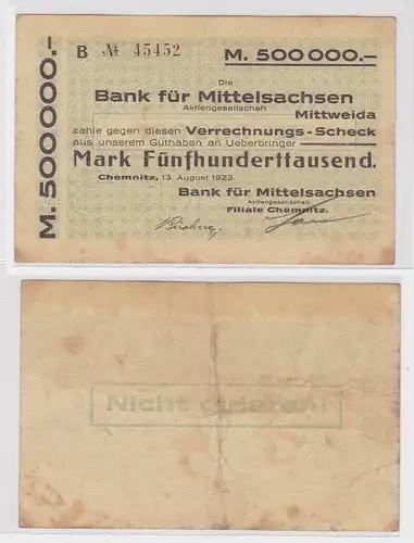 500000 Mark Banknote Bank für Mittelsachsen Mittweida 13.8.1923 (122660)