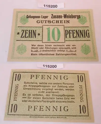 10 Pfennig Banknote Gefangenenlager Weinbergslager Zossen 1.Weltkrieg (115200)