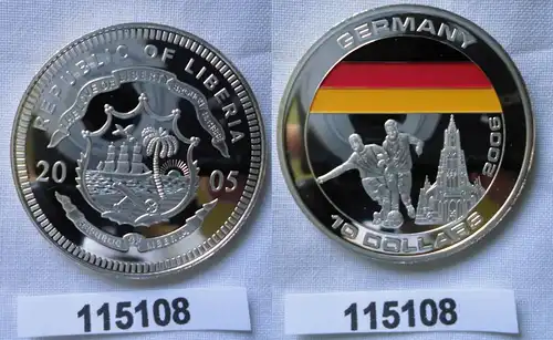 10 Dollar Farb Silber Münze Liberia 2005 Fussball WM 2006 Deutschland (115108)