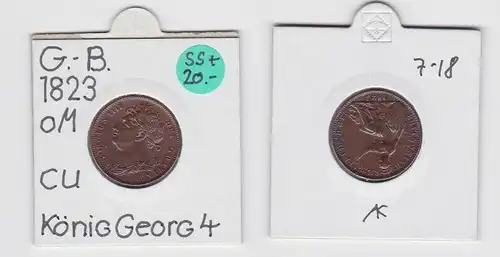 1 Farthing Kupfer Münze Großbritannien 1823 Georg IIII (133672)