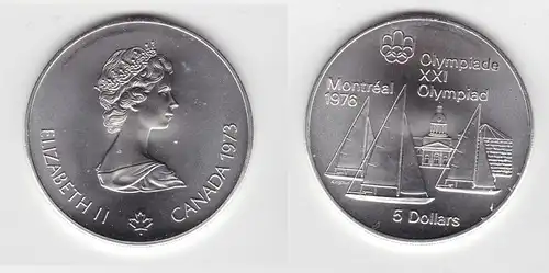 5 Dollar Silber Münze Canada Kanada Olympiade Montreal Segelboote 1973 (119796)