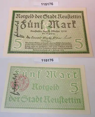 5 Mark Banknote Notgeld Stadt Neustettin 5.Oktober 1918 (115176)