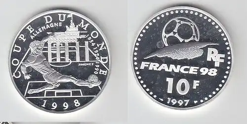 10 Franc Silber Münze Frankreich Fußball WM Frankreich 1998, 1997 (116678)