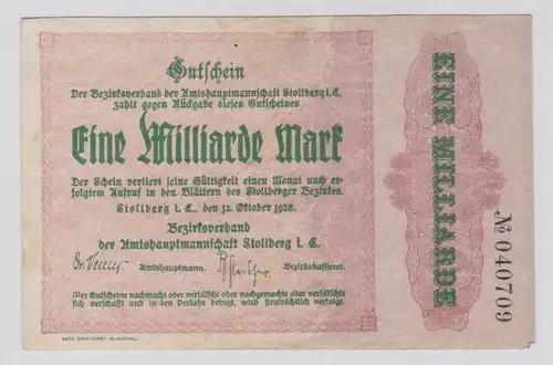 1 Milliarde Mark Banknote Inflation Notgeld Stollberg 12. Oktober 1923 (137855)