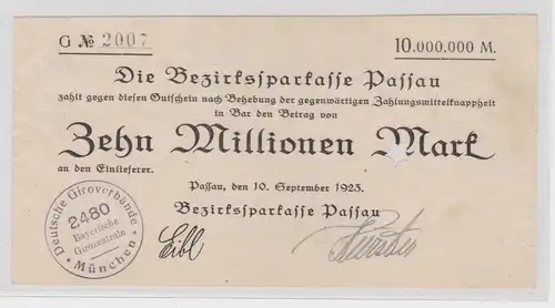 10 Millionen Mark Banknote Inflation Notgeld Sparkasse Passau 10.9.1923 (137256)