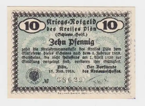 10 Pfennig Banknote Notgeld Kreis Plön 15.11.1918 (136072)