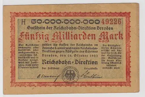 50 Milliarden Mark Banknote Dresden Reichsbahndirektion 26.10.1923 (103645)