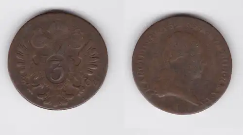 3 Kreuzer Kupfer Münze RDR Habsburg Österreich Franz II. 1800 S (155057)